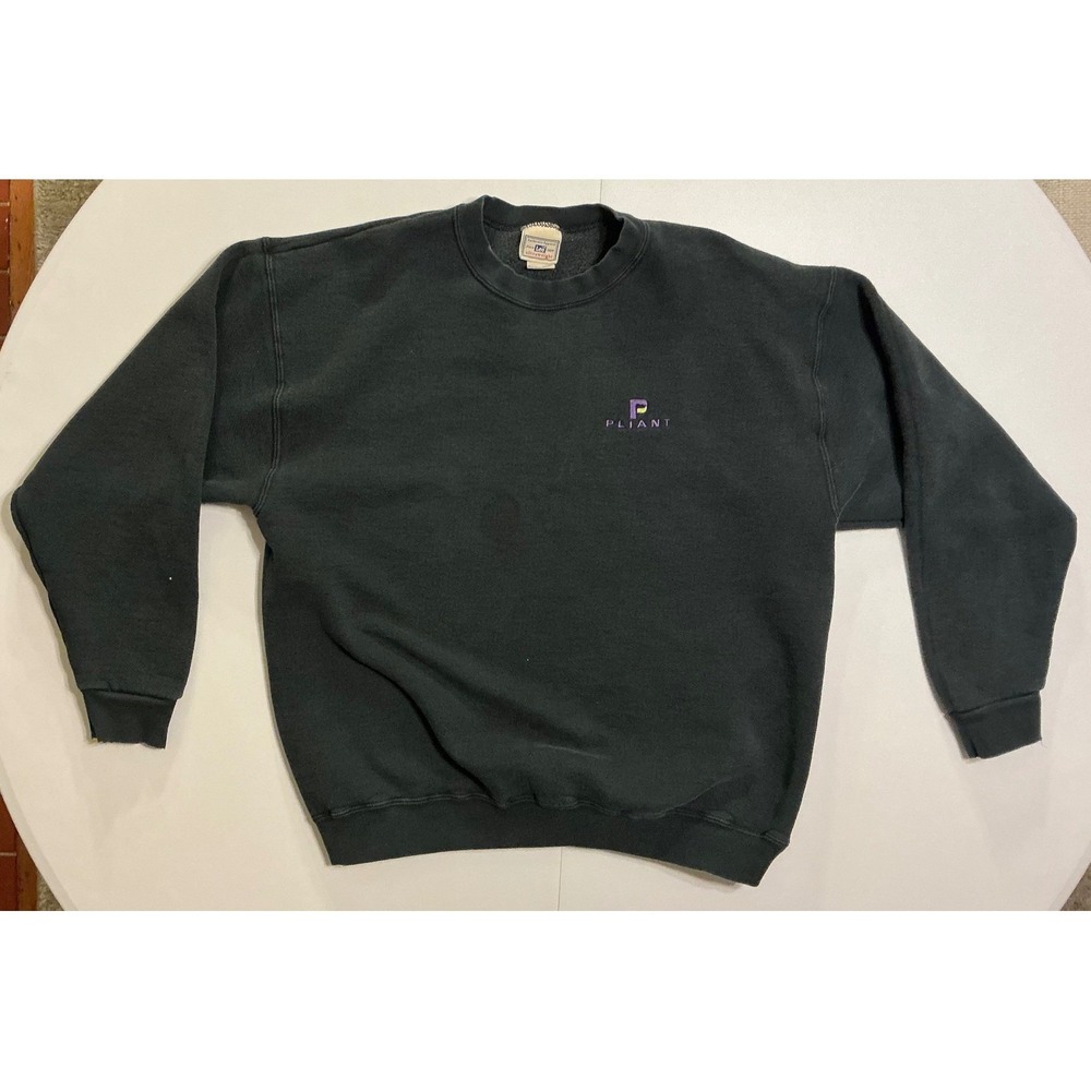 VTG Y2K Pliant Financial Lee Sweatshirt Crewneck Mens L Faded Black 90s Tech